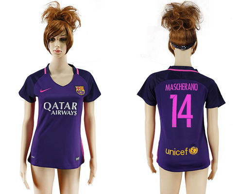 2016-17 Barcelona #14 MASCHERANO Away Soccer Women's Purple AAA+ Shirt