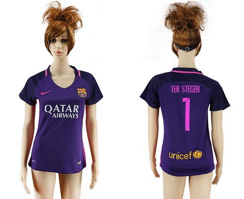 2016-17 Barcelona #1 TER STEGEN Away Soccer Women's Purple AAA+ Shirt