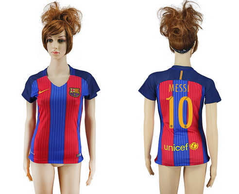2016-17 Barcelona #10 MESSI Home Soccer Women's Red and Blue AAA+ Shirt