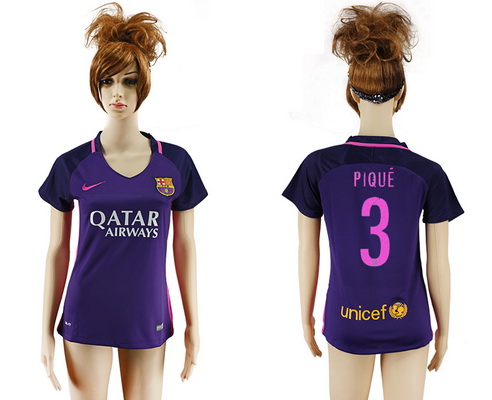 2016-17 Barcelona #3 PIQUE Away Soccer Women's Purple AAA+ Shirt
