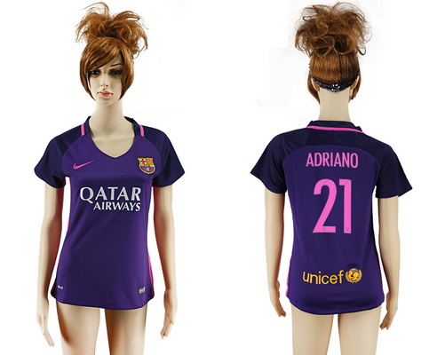 2016-17 Barcelona #21 ADRIANO Away Soccer Women's Purple AAA+ Shirt