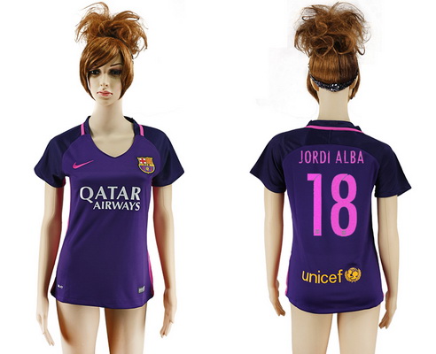 2016-17 Barcelona #18 JORDI ALBA Away Soccer Women's Purple AAA+ Shirt