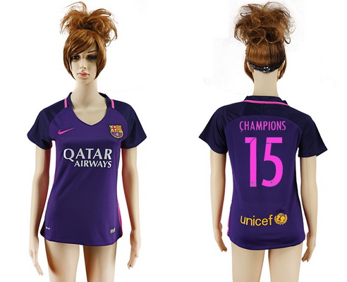 2016-17 Barcelona #15 CHAMPIONS Away Soccer Women's Purple AAA+ Shirt