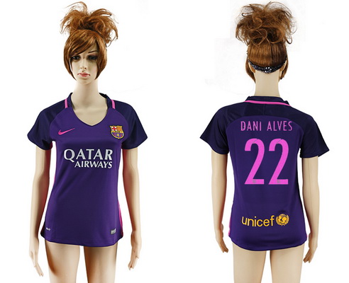 2016-17 Barcelona #22 DANI ALVES Away Soccer Women's Purple AAA+ Shirt
