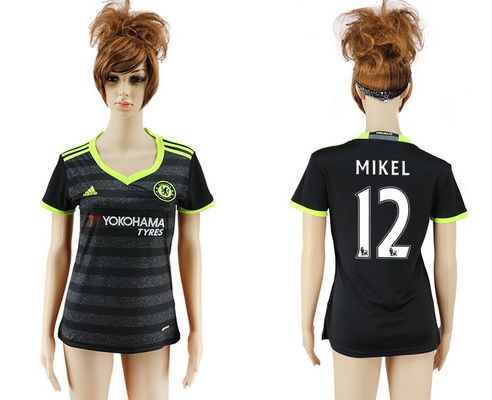 2016-17 Chelsea #12 MIKEL Away Soccer Women's Black AAA+ Shirt