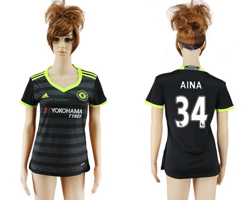 2016-17 Chelsea #34 AINA Away Soccer Women's Black AAA+ Shirt
