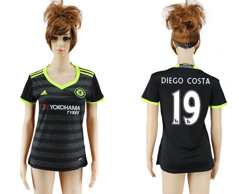 2016-17 Chelsea #19 DIEGO COSTA Away Soccer Women's Black AAA+ Shirt