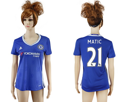 2016-17 Chelsea #21 MATIC Home Soccer Women's Blue AAA+ Shirt