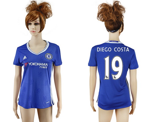 2016-17 Chelsea #19 DIEGO COSTA Home Soccer Women's Blue AAA+ Shirt