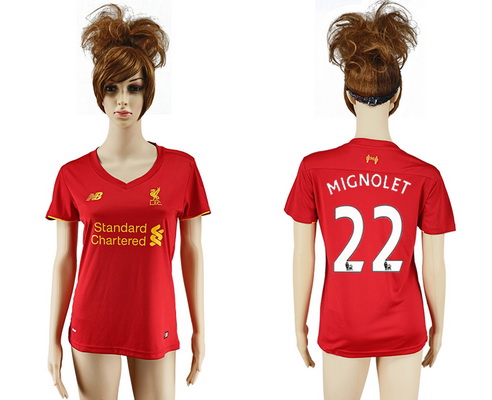 2016-17 Liverpool #22 MIGNOLET Home Soccer Women's Red AAA+ Shirt