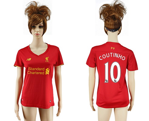 2016-17 Liverpool #10 COUTINHO Home Soccer Women's Red AAA+ Shirt