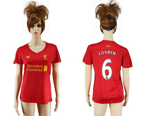 2016-17 Liverpool #6 LOVREN Home Soccer Women's Red AAA+ Shirt