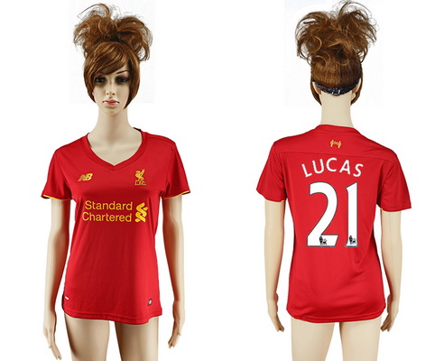 2016-17 Liverpool #21 LUCAS Home Soccer Women's Red AAA+ Shirt