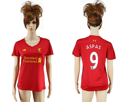 2016-17 Liverpool #9 ASPAS Home Soccer Women's Red AAA+ Shirt