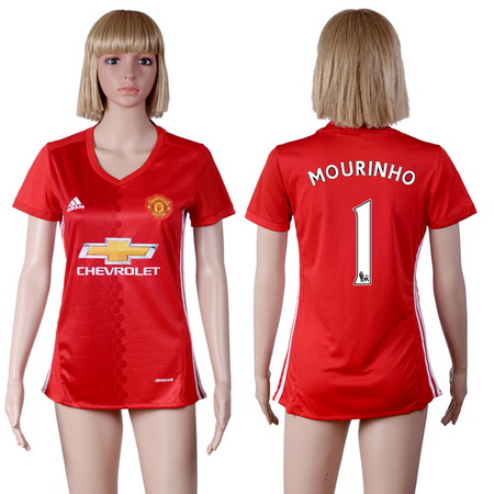 2016-17 Manchester United #1 MOURINHO Home Soccer Women's Red AAA+ Shirt