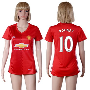 2016-17 Manchester United #10 ROONEY Home Soccer Women's Red AAA+ Shirt