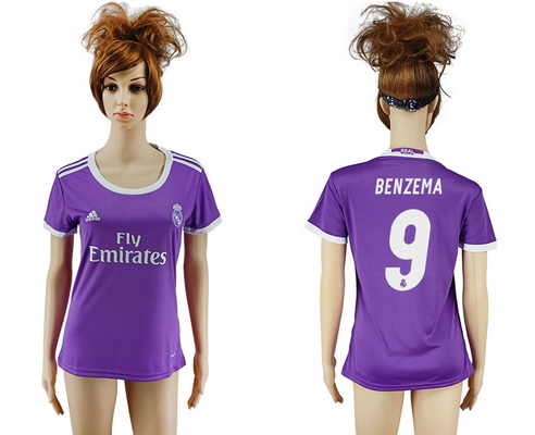 2016-17 Real Madrid #9 BENZEMA Away Soccer Women's Purple AAA+ Shirt