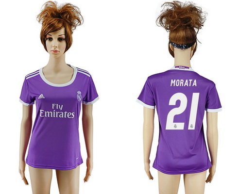2016-17 Real Madrid #21 MORATA Away Soccer Women's Purple AAA+ Shirt