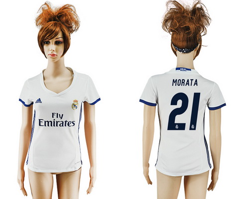 2016-17 Real Madrid #21 MORATA Home Soccer Women's White AAA+ Shirt