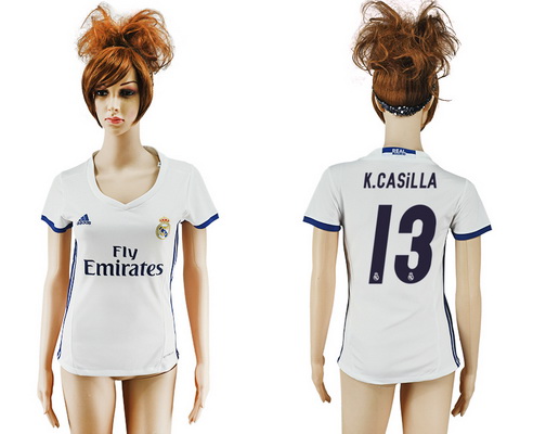 2016-17 Real Madrid #13 K.CASILLA Home Soccer Women's White AAA+ Shirt