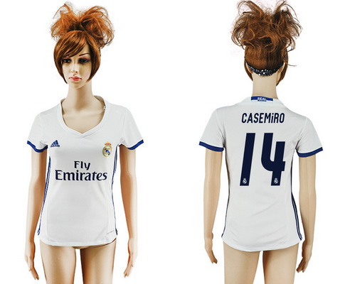 2016-17 Real Madrid #14 CASEMIRO Home Soccer Women's White AAA+ Shirt