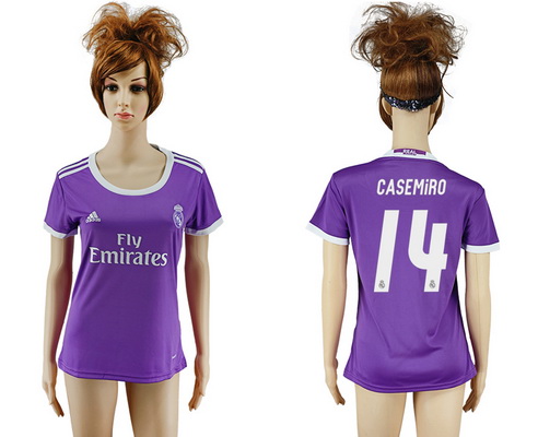 2016-17 Real Madrid #14 CASEMIRO Away Soccer Women's Purple AAA+ Shirt
