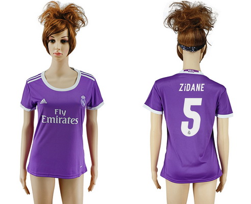 2016-17 Real Madrid #5 ZIDANE Away Soccer Women's Purple AAA+ Shirt