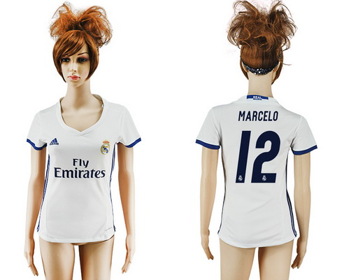 2016-17 Real Madrid #12 MARCELO Home Soccer Women's White AAA+ Shirt