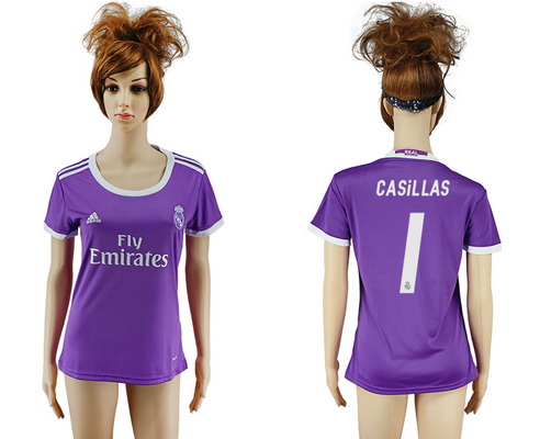 2016-17 Real Madrid #1 CASILLAS Away Soccer Women's Purple AAA+ Shirt