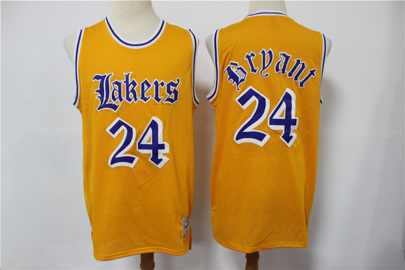 Men S Los Angeles Lakers 24 Kobe Bryant Yellow English Version Hardwood Classics Soul Swingman